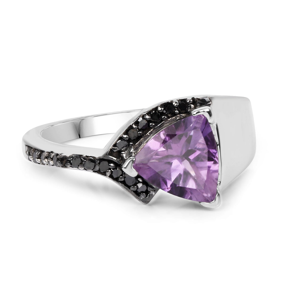 Anillo de plata esterlina .925 con amatista genuina de 1.55 quilates y diamante negro