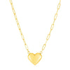 14k Yellow Gold Paperclip Chain Necklace with Puffed Heart