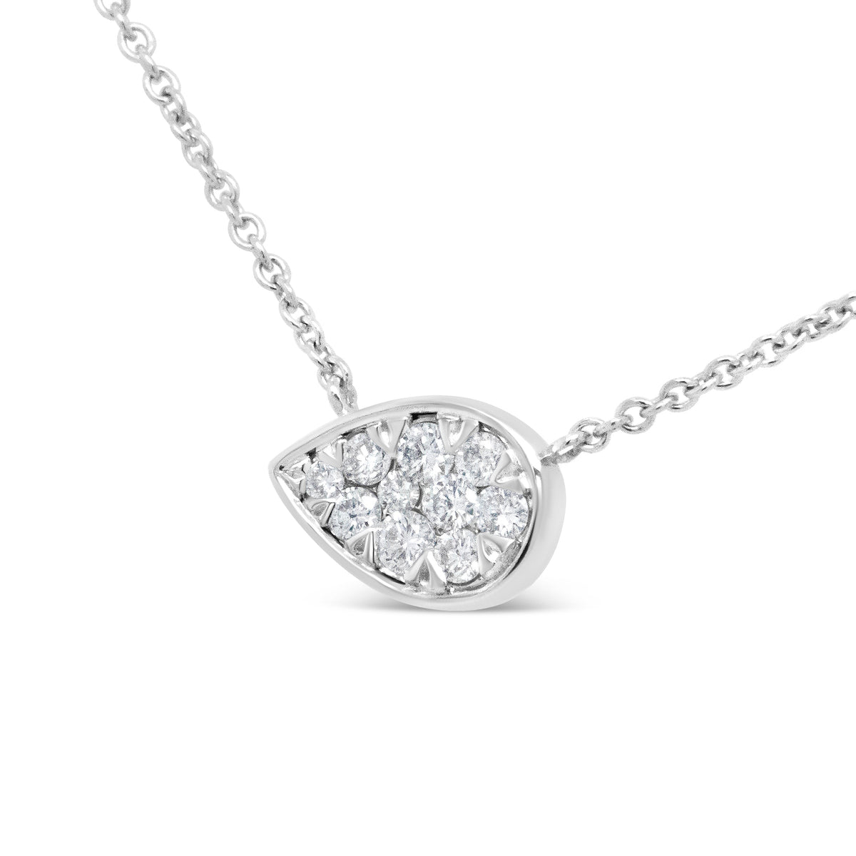 Collar con colgante de oro blanco de 14K con forma de lágrima de diamantes redondos de 1/4 Cttw de 18" - (Color G-H, Claridad SI2-I1)