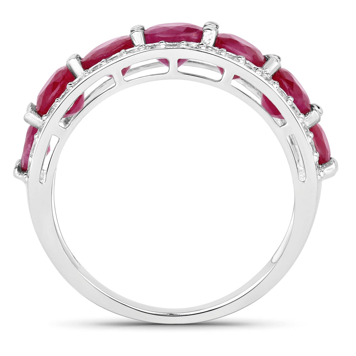 Anillo de oro blanco de 14K con rubí auténtico de 3.24 quilates y diamantes blancos