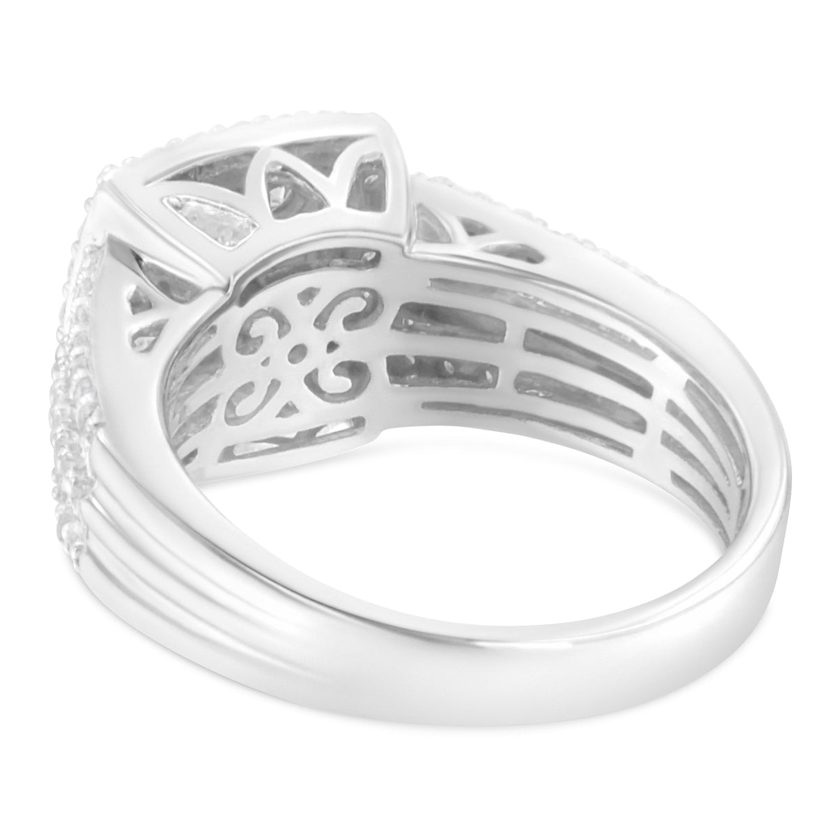 Anillo de racimo de diamantes de oro blanco de 10K (1 quilate en total, color H-I, claridad I1-I2) - Talla 6-3/4