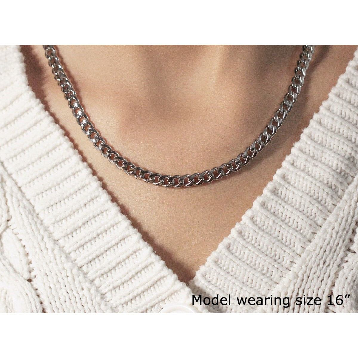 Cadena cubana semi-sólida de oro blanco de 14k y 5.5mm de Miami