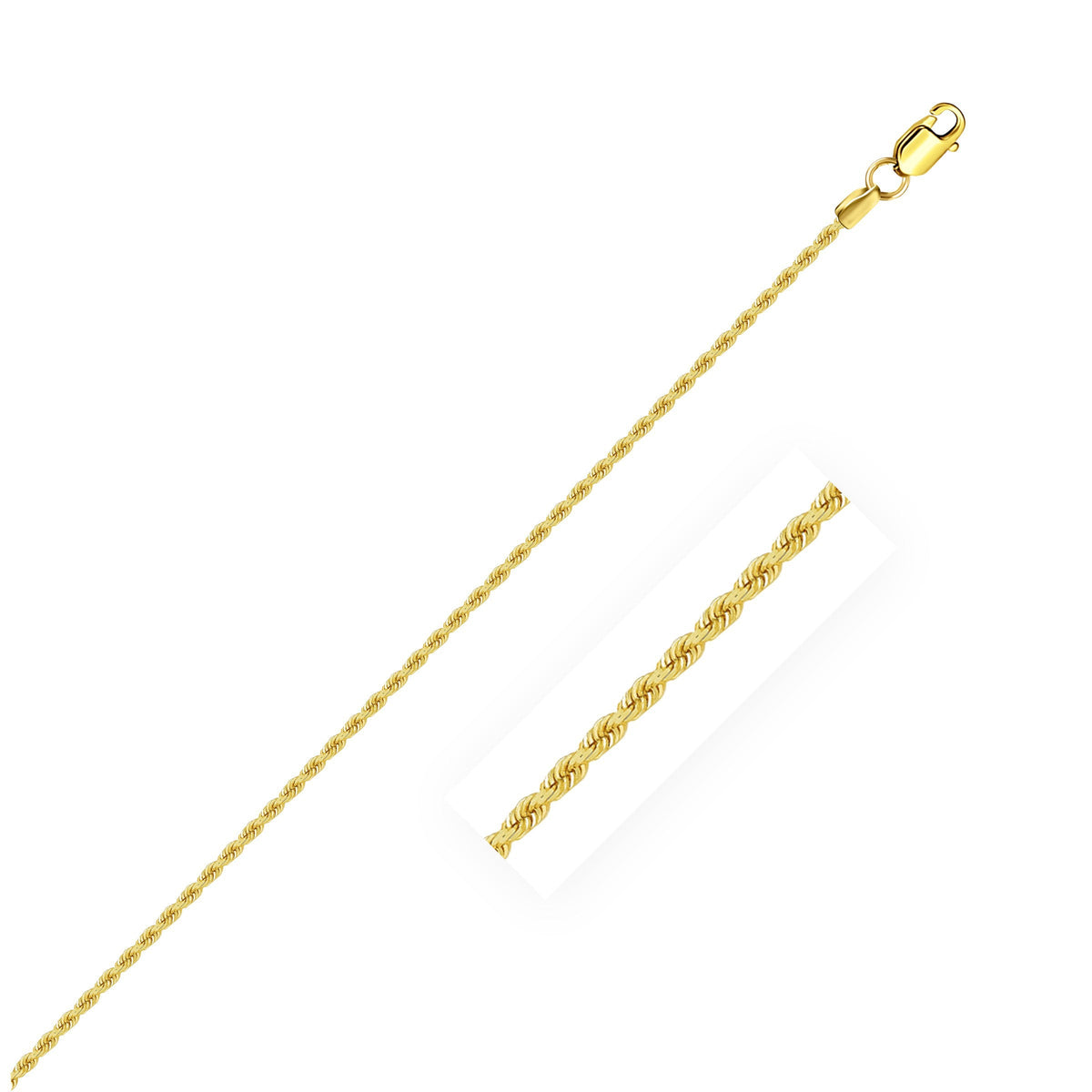 Cadena de oro amarillo macizo de 14k, estilo soga, 1.25mm