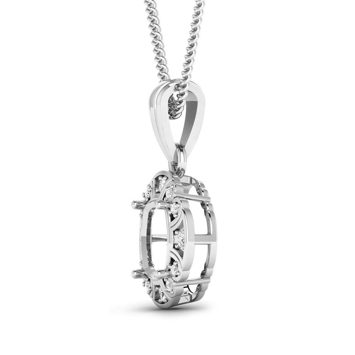 Colgante de semimontaje de oro blanco de 14K con diamante blanco auténtico de 0,09 quilates - para gema de talla cojín de 8x8 mm