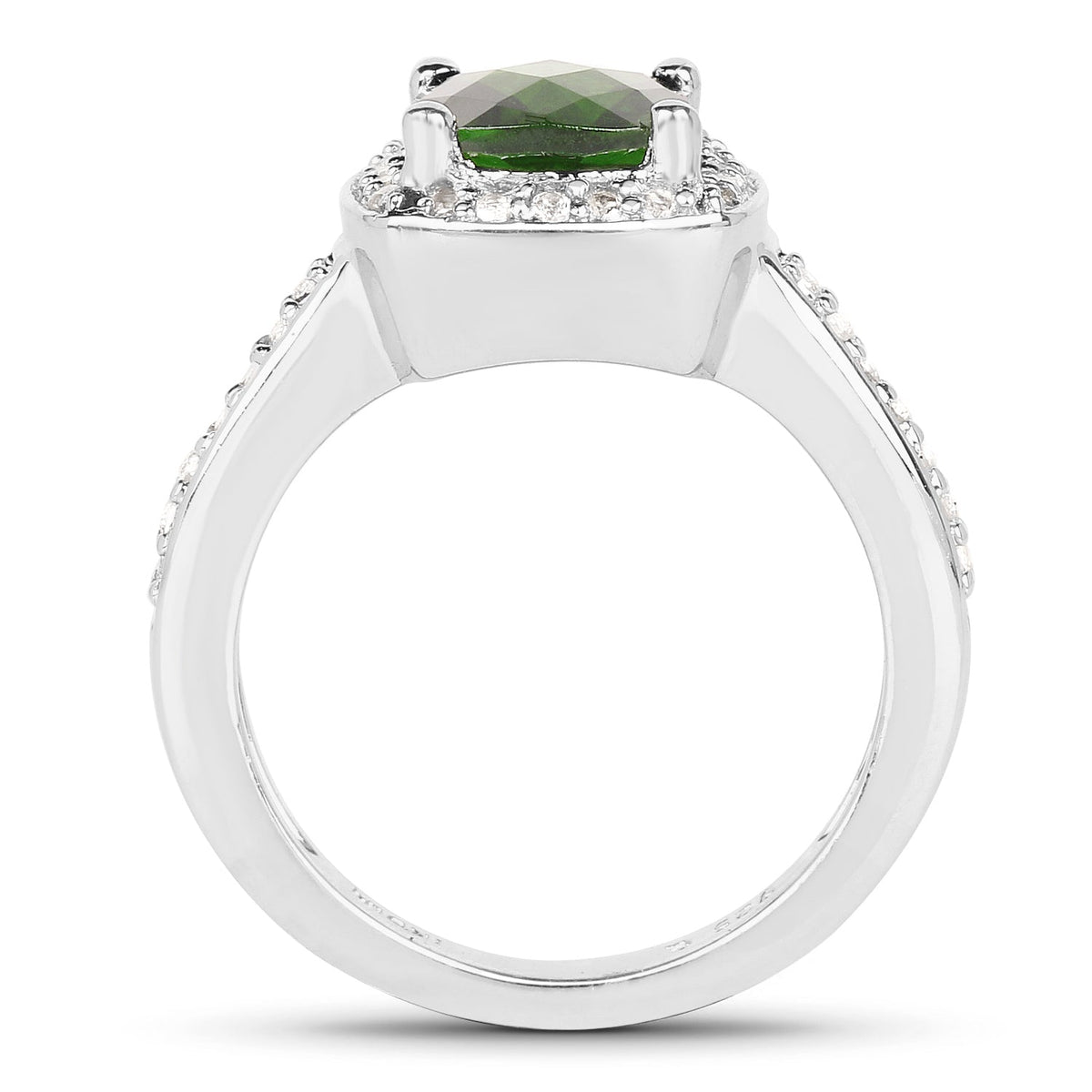 Anillo de plata de ley .925 con diópsido de cromo genuino de 1,67 quilates y topacio blanco