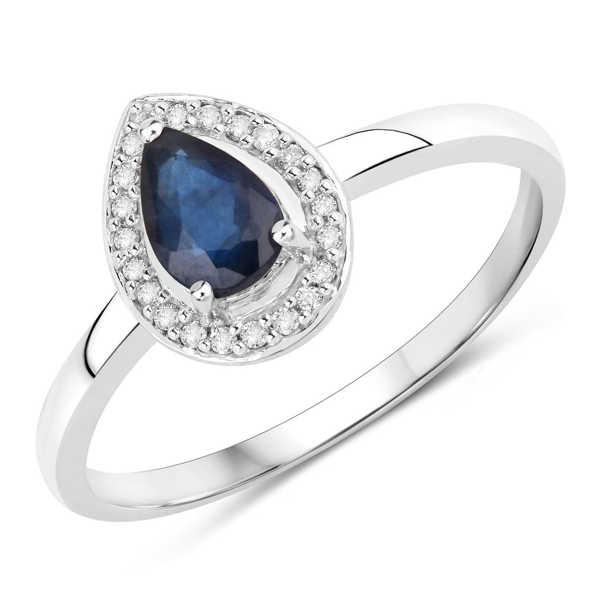 Anillo de oro blanco de 14K con zafiro azul natural de 0,48 quilates y diamantes blancos
