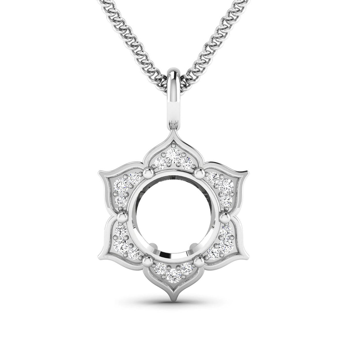 Colgante de oro blanco de 14 quilates con montura semipreciosa, diamante blanco genuino de 0,14 quilates - para gema redonda de 8,00 mm