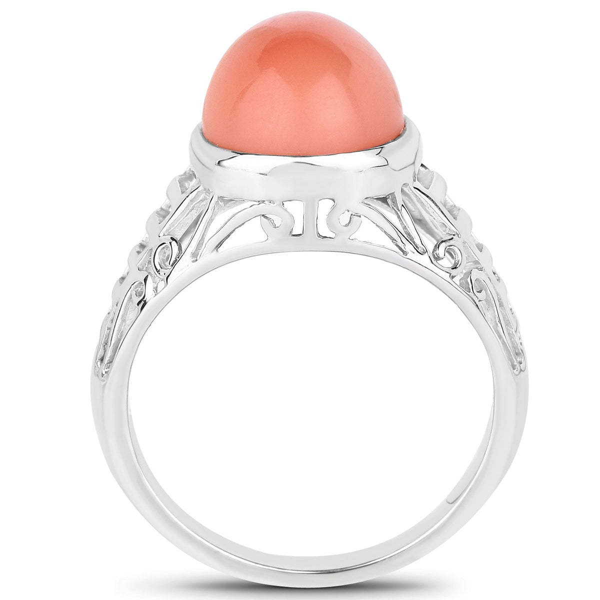 Anillo de plata de ley .925 con piedra lunar melocotón auténtica de 6,00 quilates