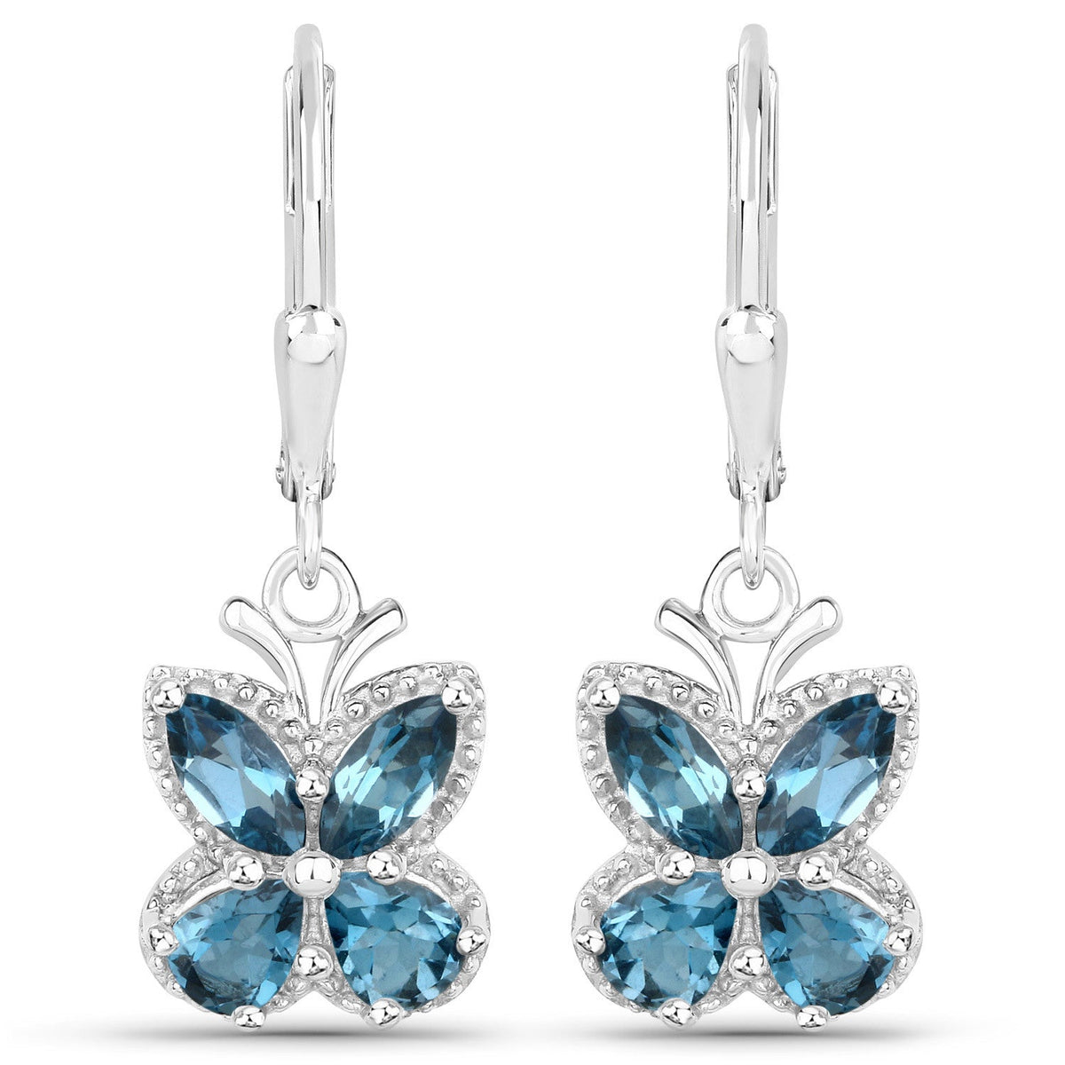 Pendientes de plata de ley .925 con topacio azul de Londres genuino de 2.32 quilates