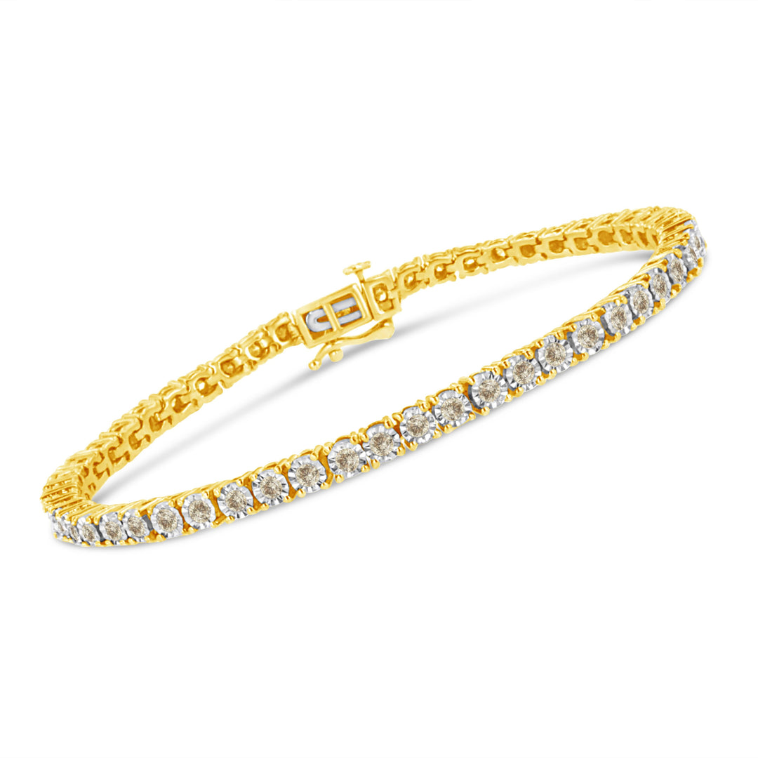 Pulsera de tenis de oro amarillo de 14 quilates chapado en plata de ley .925 con 3.0 quilates de diamantes engastados "milagro" (color L-M, claridad I2-I3) - 7.25"