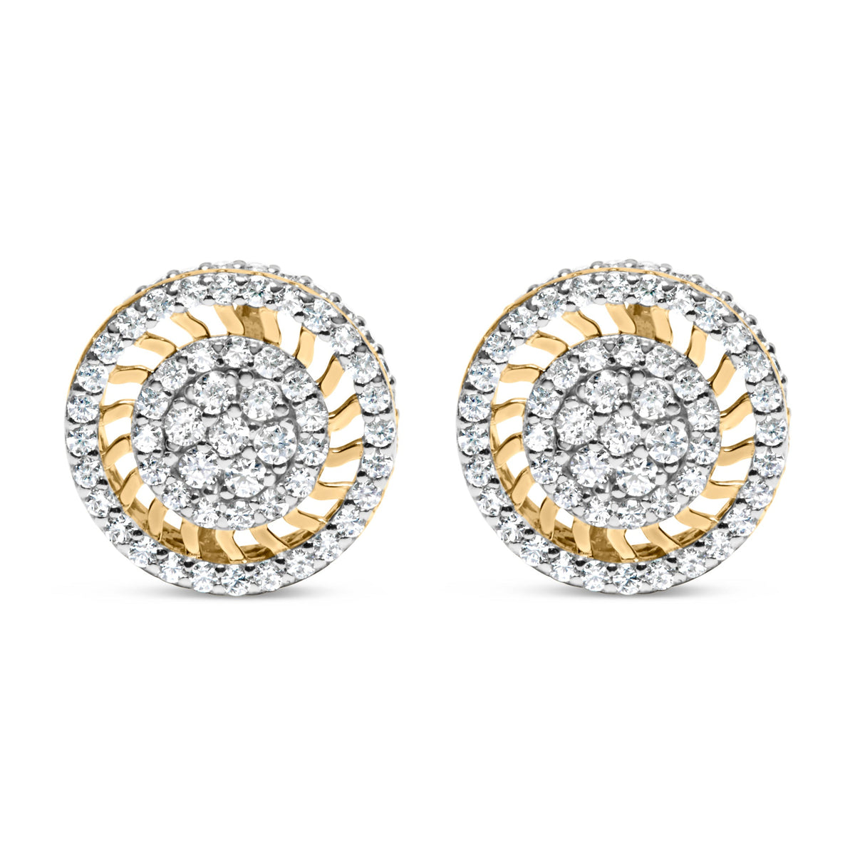 Pendientes tipo dormilona de halo de diamante estilo rayo de sol radiante de oro amarillo de 10K y 1,00 quilates (Color I-J, Claridad I2-I3)