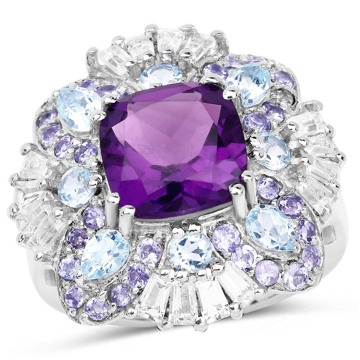 Anillo de plata de ley .925 con varias piedras preciosas de 8.38 quilates