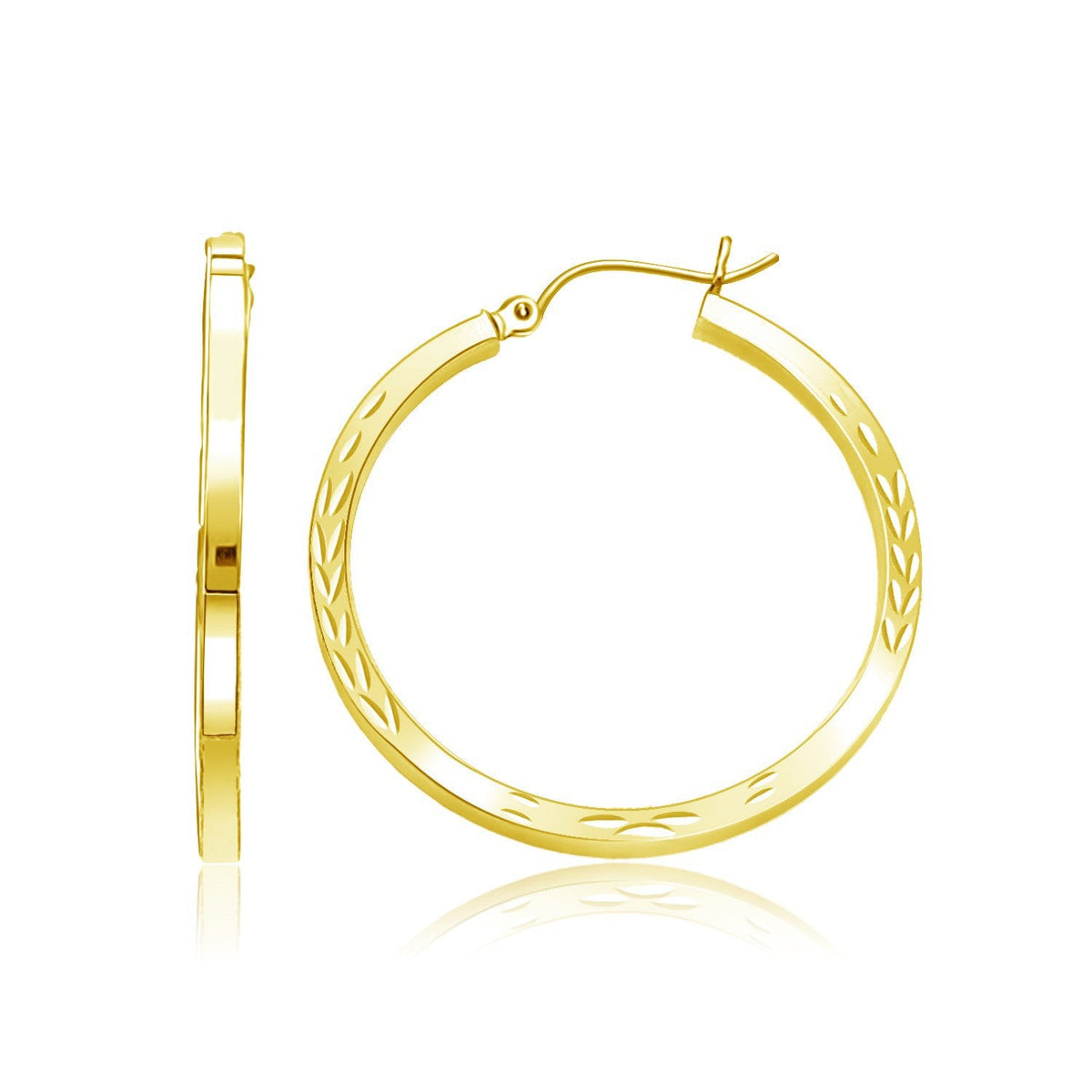 Pendientes de aro de oro amarillo de 14 quilates con corte de diamante