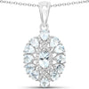 1.89 Carat Genuine Aquamarine and White Topaz .925 Sterling Silver Pendant