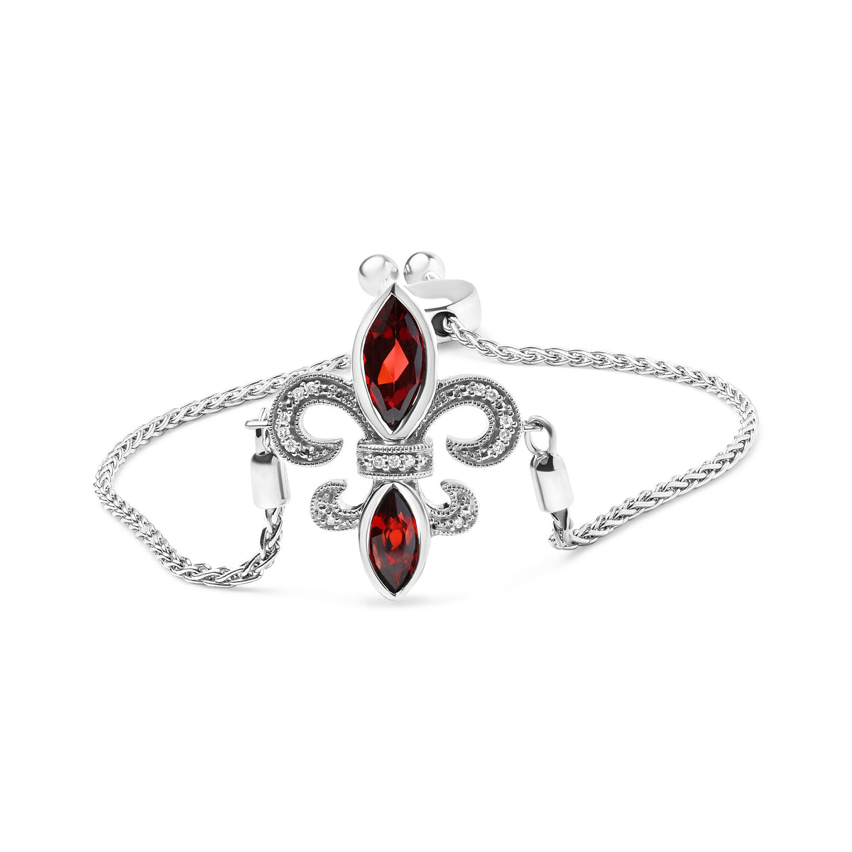 .925 Sterling Silver Marquise Garnet  and Diamond Accent Lariat 4â€-10â€ Fleur De Lis Adjustable Bolo Bracelet (H-I Color, SI1-SI2 Clarity)