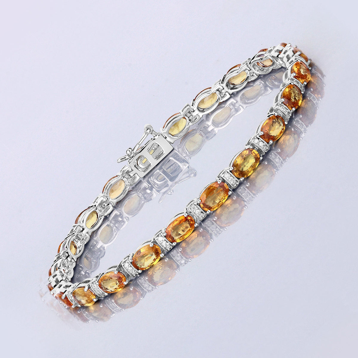 Pulsera de 12.33 quilates de zafiros naranjas genuinos y diamantes blancos en oro blanco de 14 quilates