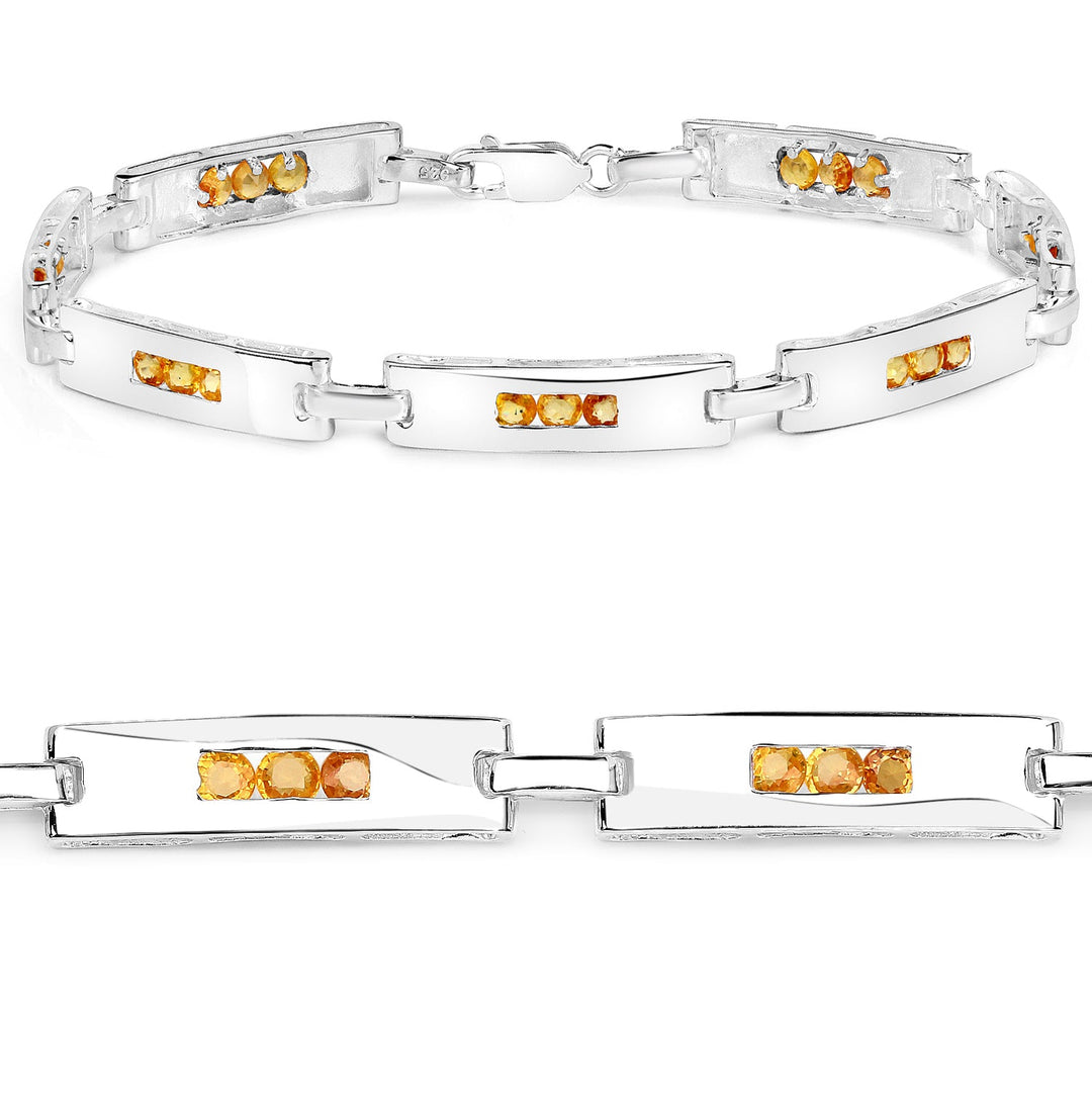 2.52 Carat Genuine Yellow Sapphire .925 Sterling Silver Bracelet