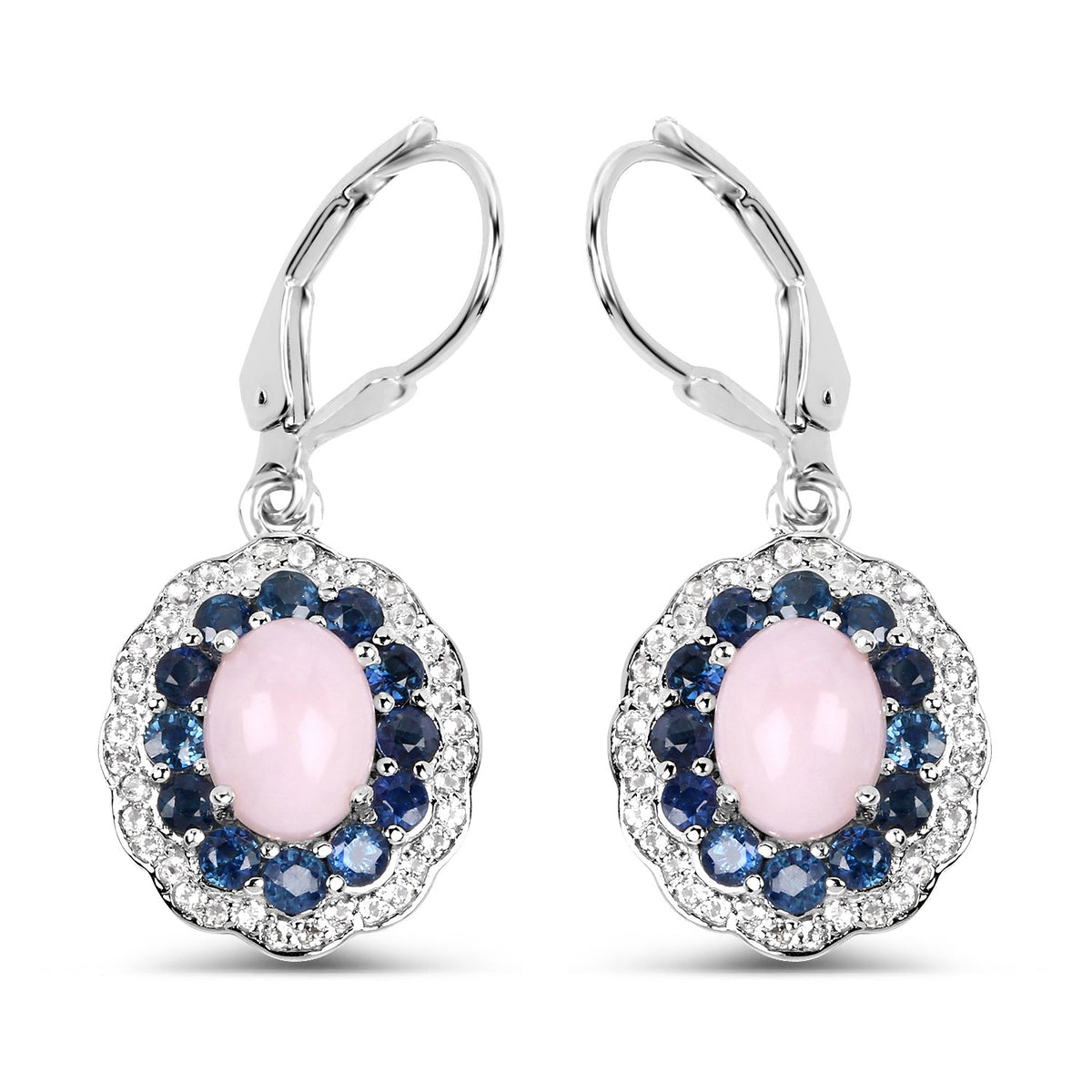 Pendientes de plata de ley .925 con ópalo auténtico de 4.00 quilates, zafiro rosa, azul y topacio blanco