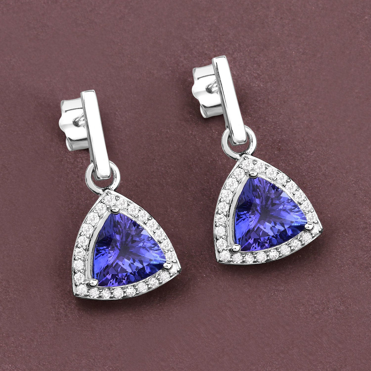 Pendientes de oro blanco de 14 quilates con tanzanita genuina de 3,86 quilates y diamantes blancos