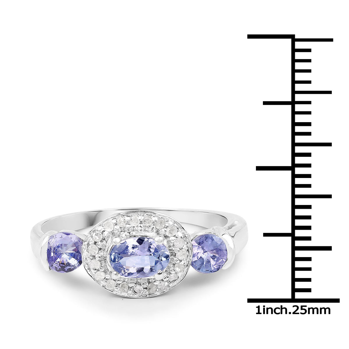 Anillo de Plata de Ley .925 con Tanzanita Genuina de 1,00 Quilates y Topacio Blanco