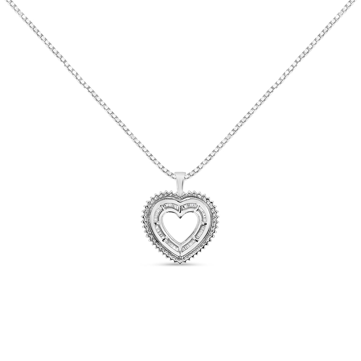 Collar con dije de plata esterlina .925 con diseño de corazón abierto tipo halo de 1,0 quilates de peso total, diamantes (color I-J, claridad I1-I2), 45,7 cm