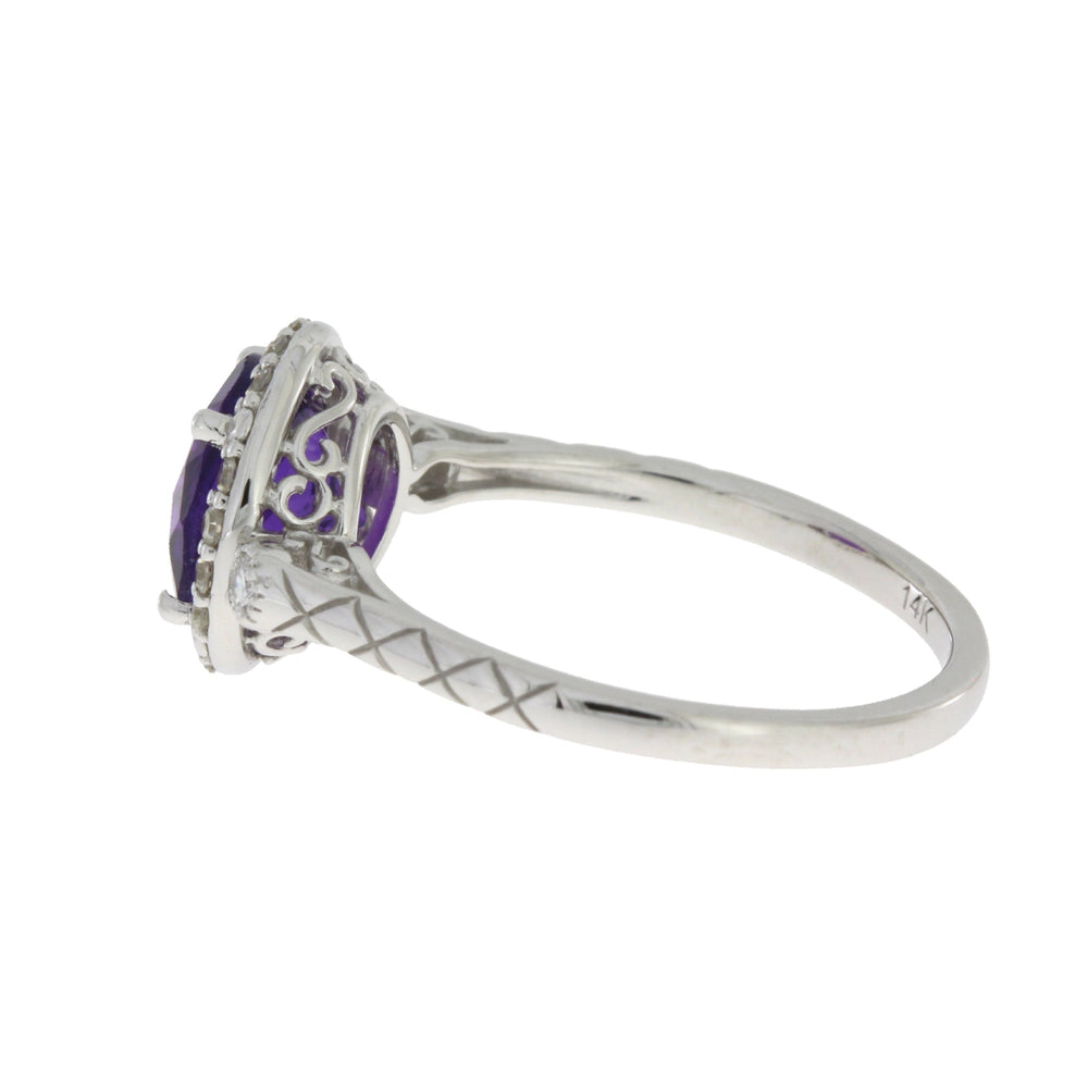 Anillo de oro blanco de 14kt con amatista y diamantes genuinos de 2,07 qt
