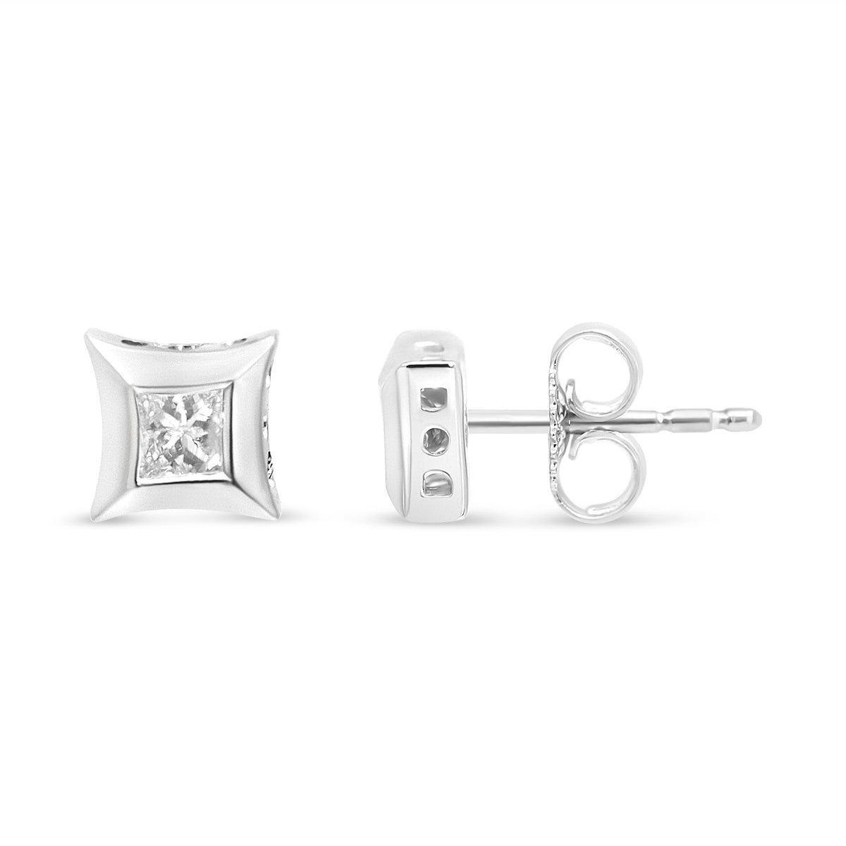 Aretes de oro blanco de 10 quilates con diamantes de talla princesa de 1/3 quilate con engaste invisible (color H-I, claridad SI2-I1)
