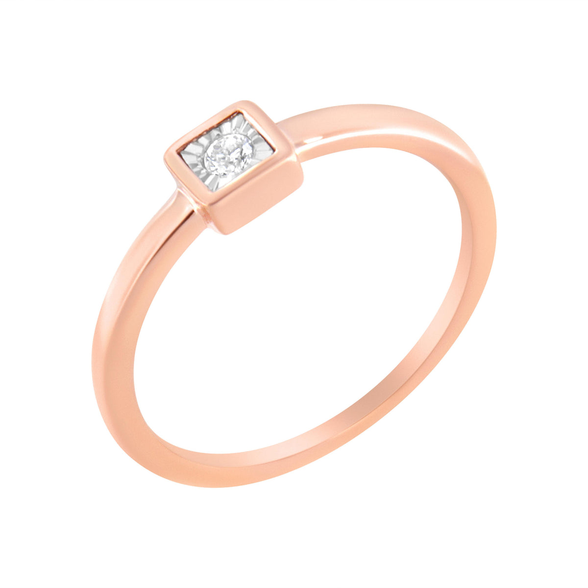 Anillo de Promesa de Plata Esterlina .925 Chapado en Oro Rosado de 14K con Diamantes de 1/20 cttw en Montura Milagrosa (Color J-K, Claridad I1-I2) - Talla 6