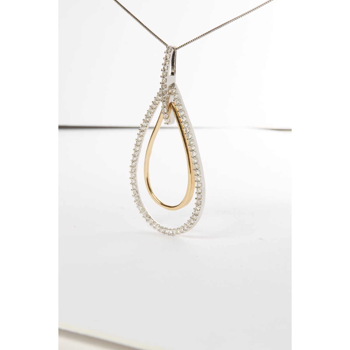 Collar con colgante de doble ráfaga de diamantes de talla redonda de oro bicolor de 14K (1,00 TCW, color H-I, claridad SI2-I1)