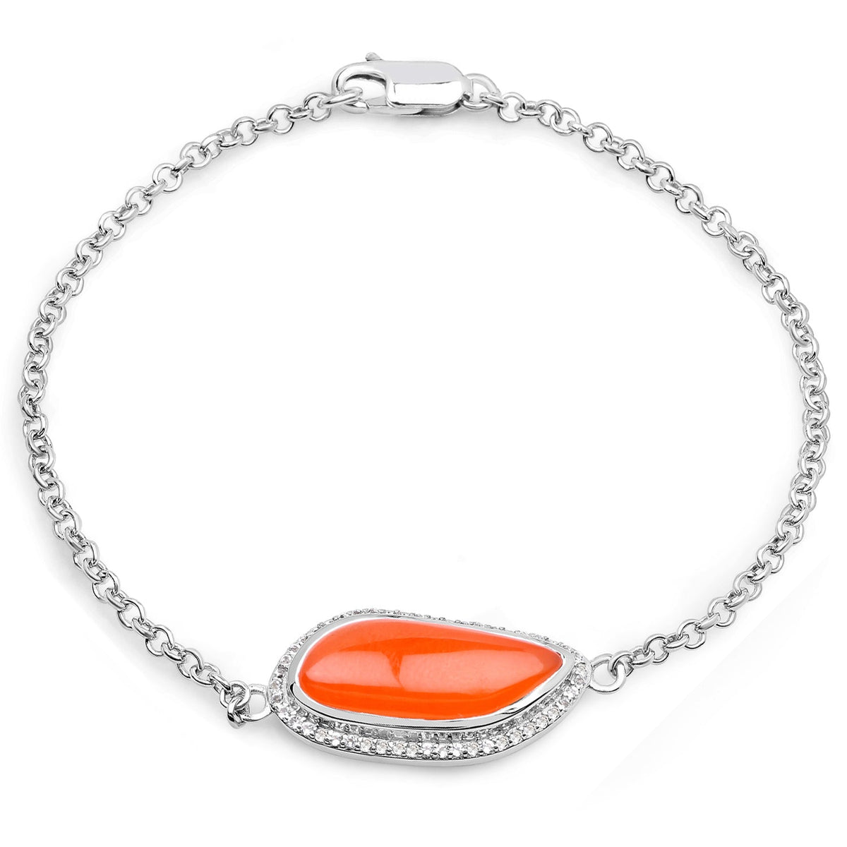 5.50 Carat Genuine Carnelian And White Topaz .925 Sterling Silver Bracelet - image 2 of 8
