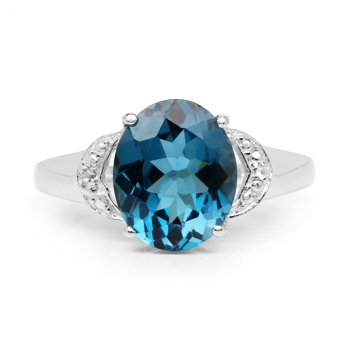 Anillo de Plata Fina .925 con Topacio Azul Londres y Topacio Blanco Genuino de 4.26 Quilates
