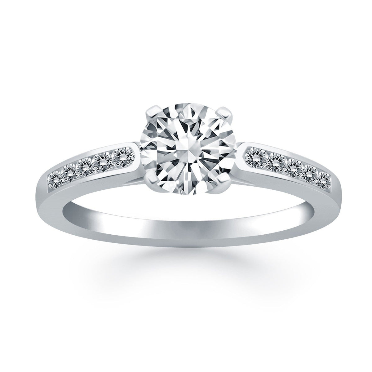 Anillo de compromiso tipo catedral con diamantes y engaste de canal de oro blanco de 14k