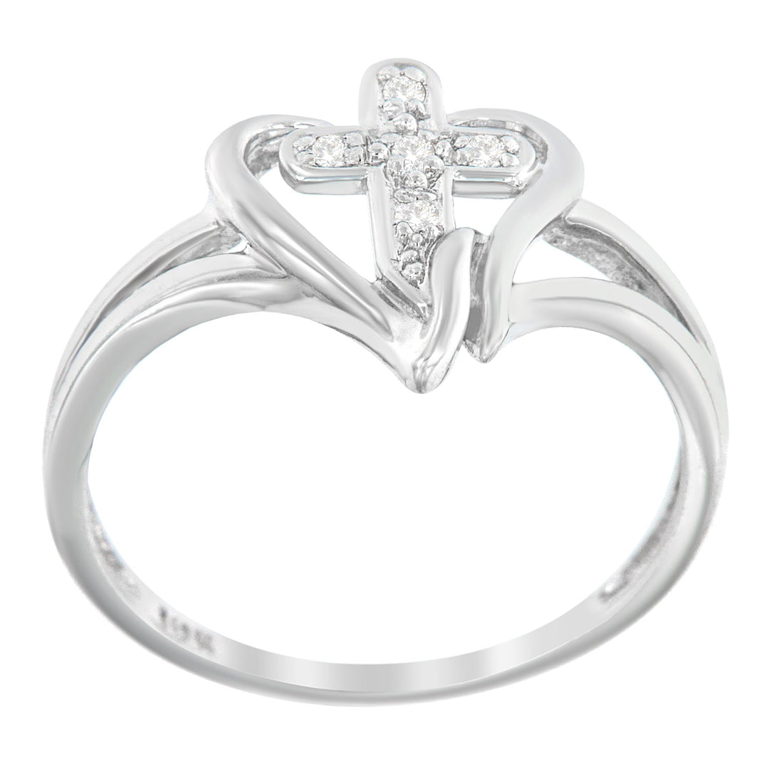 10K White Gold Diamond-Accented Cross & Open Heart Promise Fashion Ring (H-I Color, I1-I2 Clarity) - Size 7