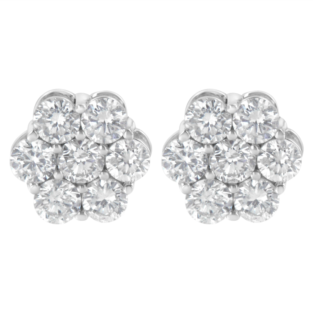 Sterling Silver 2 cttw Floral Composite 7 Stone Diamond Stud Earring (I-J, I1-I2)