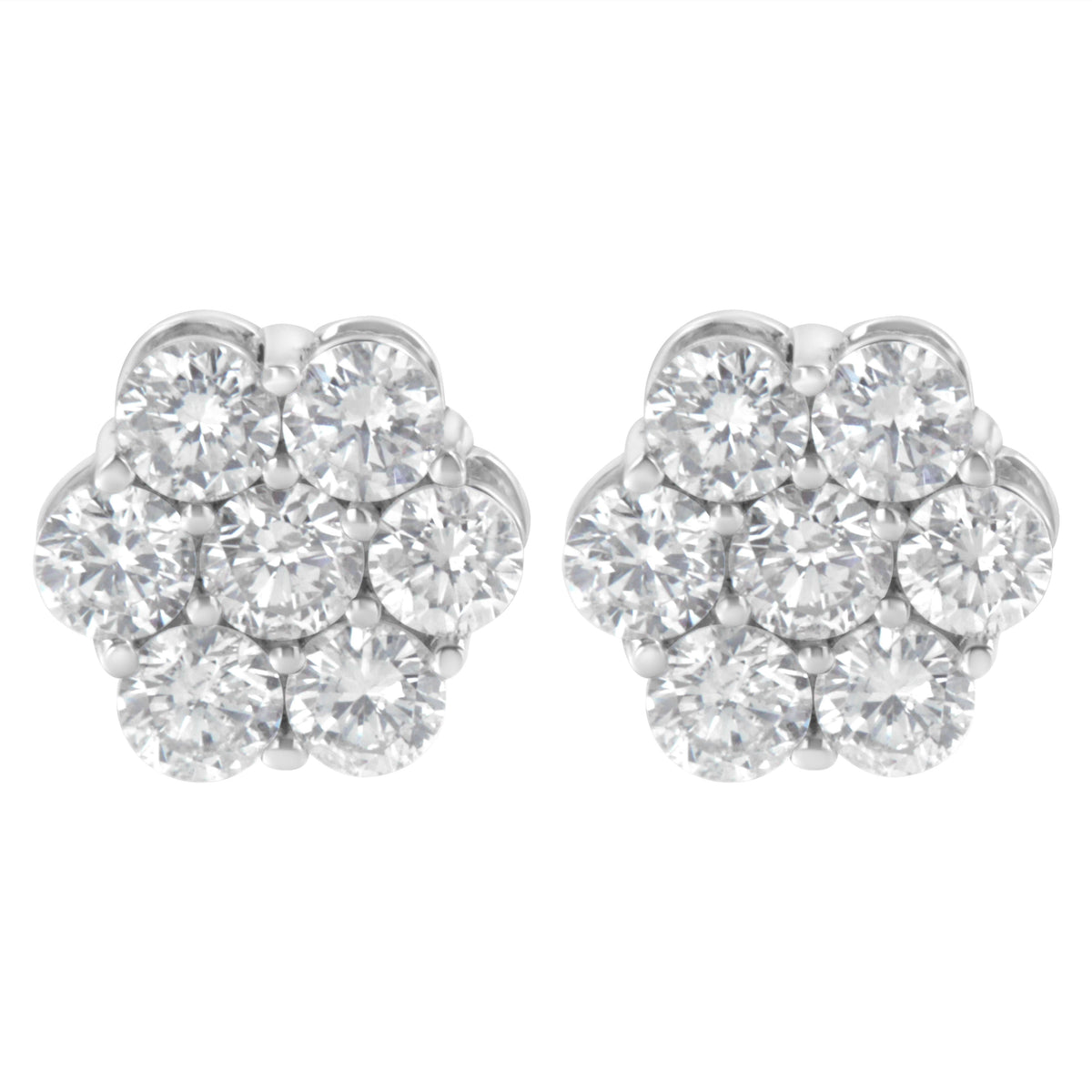 Sterling Silver 2 cttw Floral Composite 7 Stone Diamond Stud Earring (I-J, I1-I2)