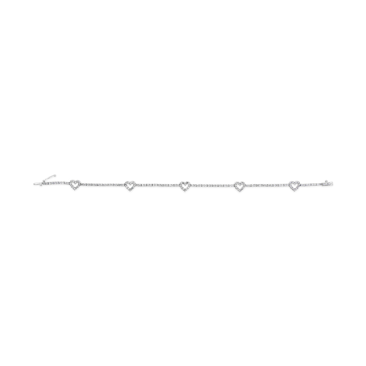 Pulsera tipo brazalete de oro blanco de 14 quilates con 1 1/2 quilates de diamante, motivo de corazones (color H-I, claridad I1-I2) - 7.5 pulgadas