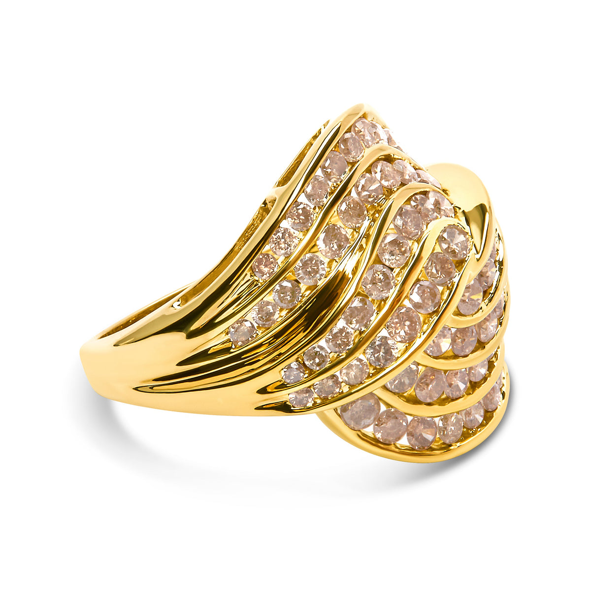 Anillo de banda con diseño de espiral y diamantes en canal de oro amarillo de 10 qt con 2.0 quilates de peso total (color K-L, claridad I1-I2) - Talla 7