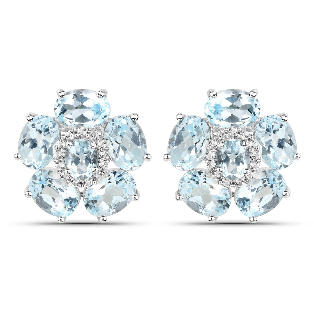 18K White Gold Plated 10.48 Carat Genuine Blue Topaz and White Topaz .925 Sterling Silver Earrings