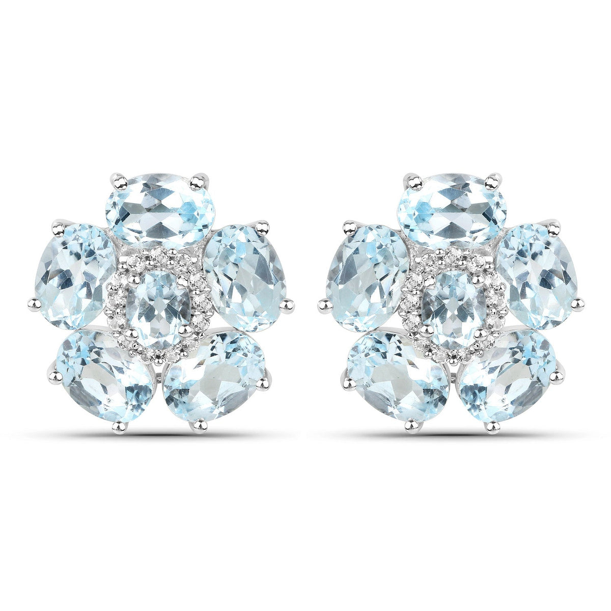 Pendientes de plata de ley .925 chapados en oro blanco de 18K con topacio azul auténtico de 10.48 quilates y topacio blanco