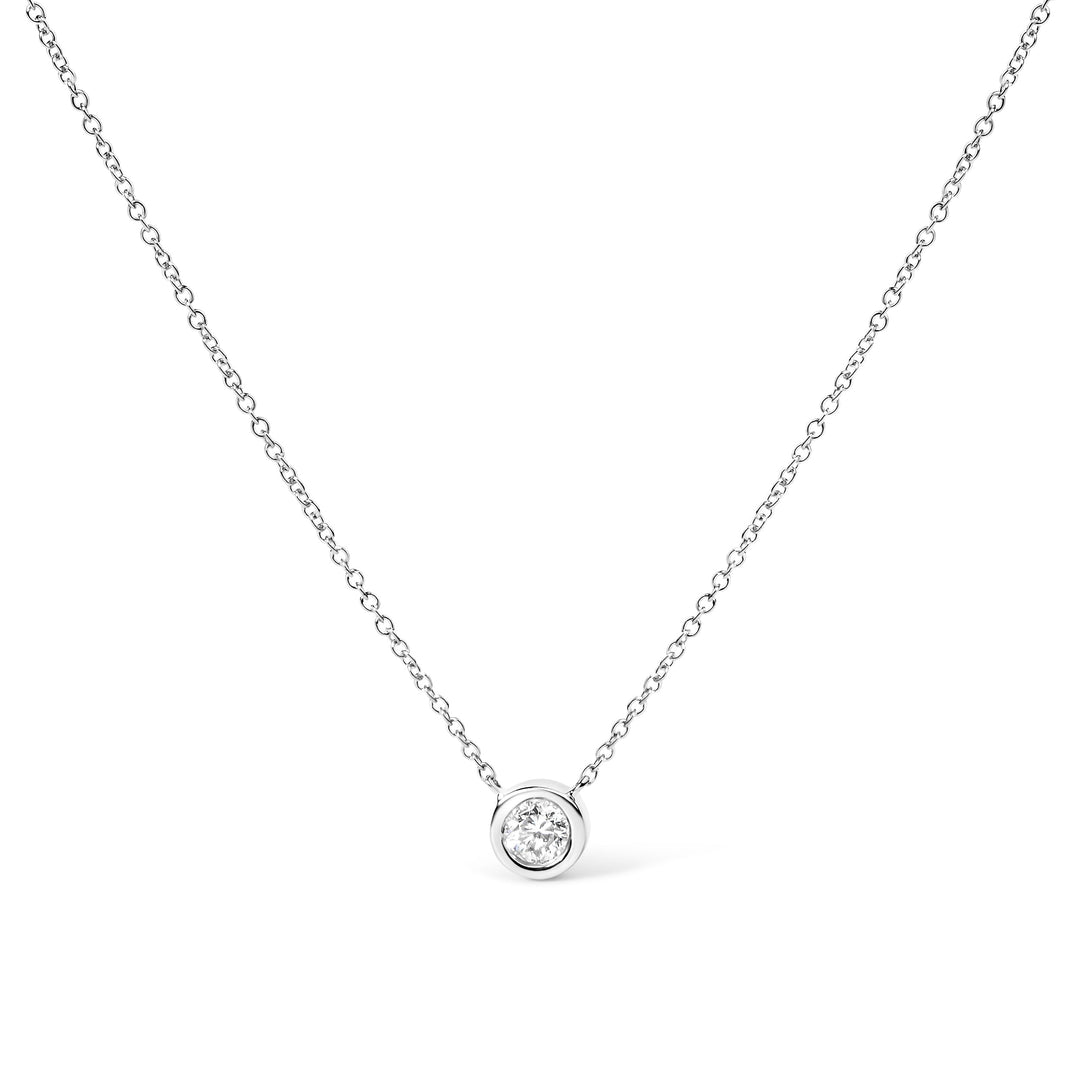 10K White Gold 1/10 Carat Round Brilliant-Cut Diamond Modern Bezel-Set Solitaire 16"-18" Pendant Necklace (H-I Color, SI2-I1 Clarity)