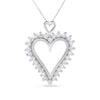 .925 Sterling Silver 1 3/4 Cttw Round Diamond Lined Open Heart Pendant 18
