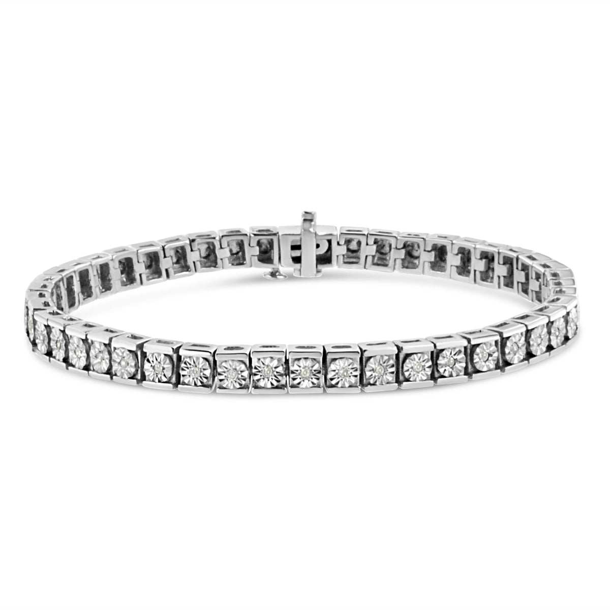 Pulsera de tenis clásica de plata de ley .925 con detalles de diamantes Miracle Set (color I-J, claridad I2-I3) - 7.25"