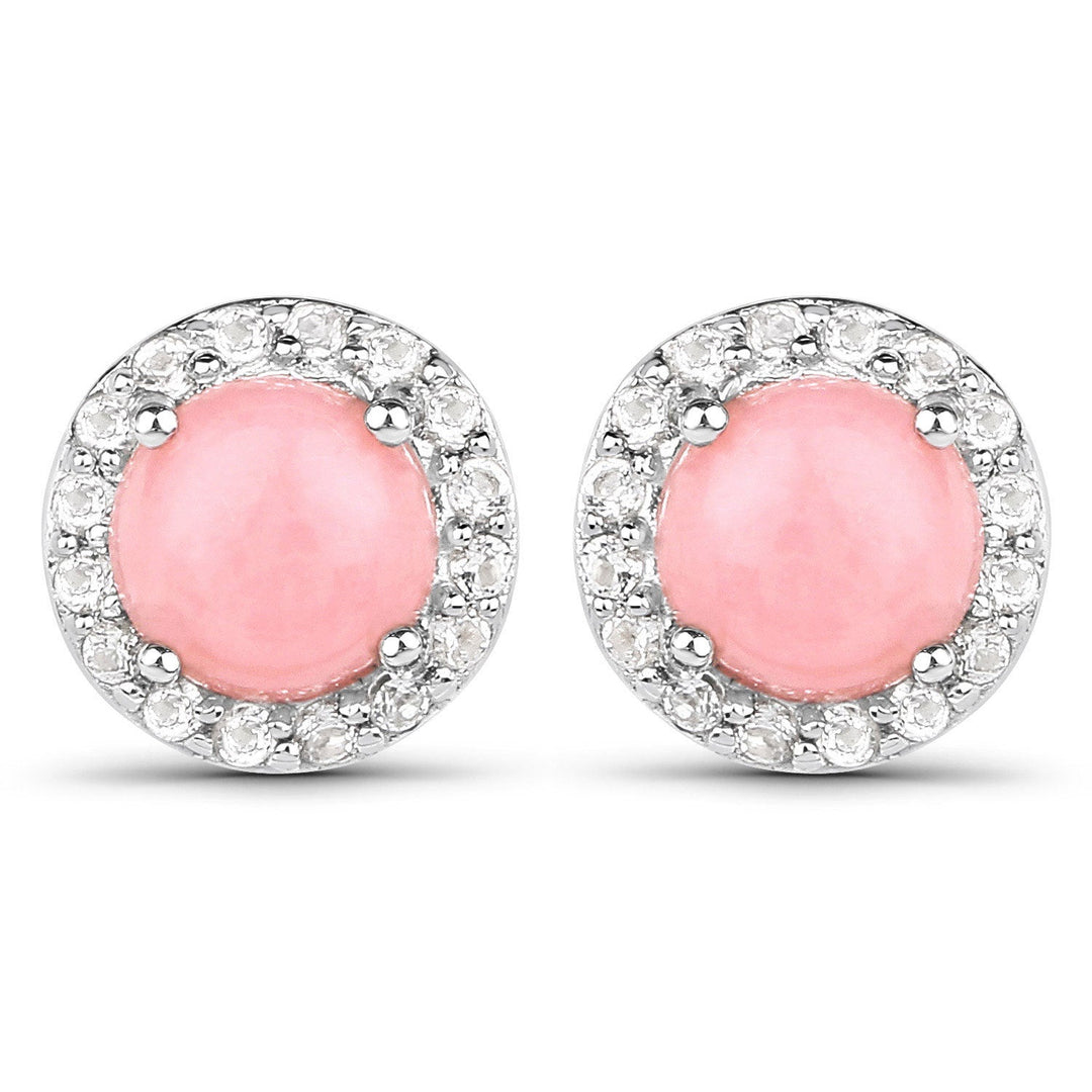 1.36 Carat Genuine Pink Opal and White Topaz .925 Sterling Silver Earrings