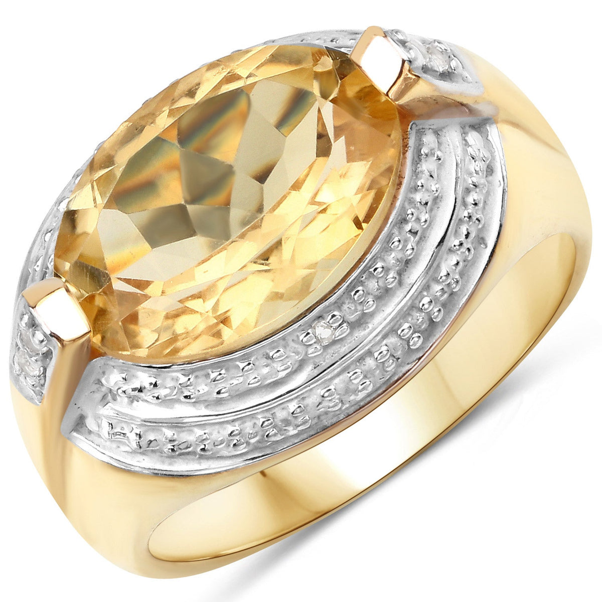Anillo de Plata de ley .925 con Citrino Genuino de 4.56 Quilates y Diamante Blanco
