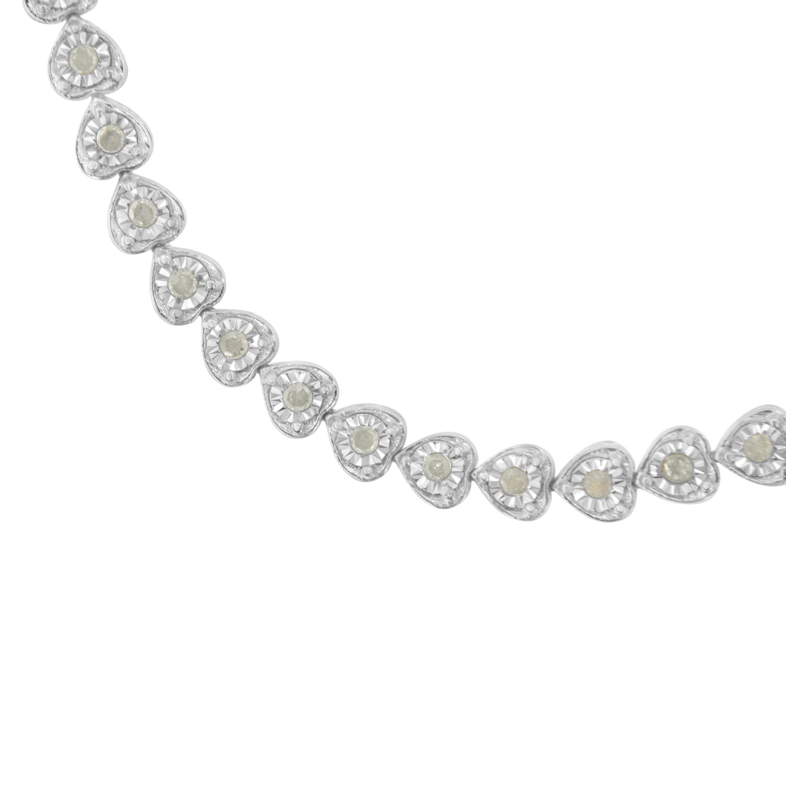 Pulsera de tenis de plata de ley .925 con diseño de eslabones de corazón de diamante de 1.0 quilates en total, engaste Miracle, 7" (color I-J, claridad I2-I3)
