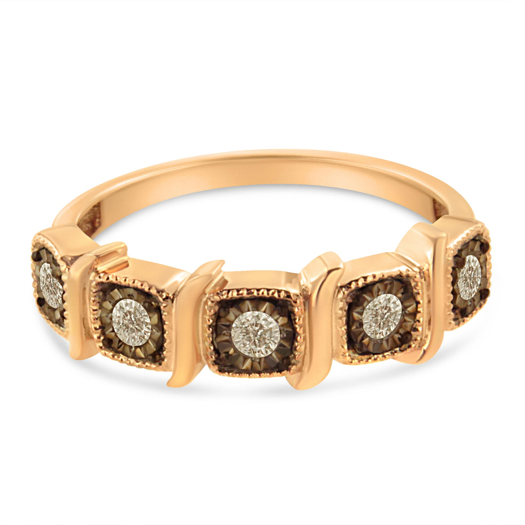 10K Rose Gold Flashed .925 Sterling Silver Miracle-Set Diamond 5-Stone Band Ring (1/4 Cttw, J-K Color, I1-I2 Clarity) - Size 7
