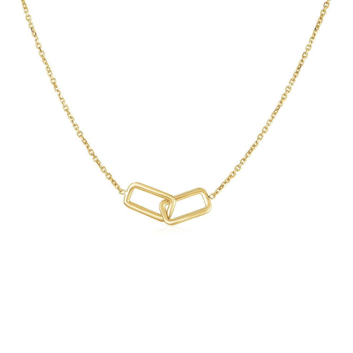 Collar de oro amarillo de 14k con pequeños rectángulos entrelazados