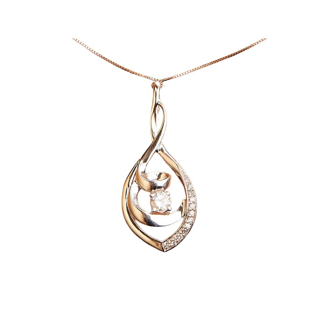 Collar con colgante de eslabones en espiral de oro blanco de 10K, diamante redondo de talla brillante de 1/4 Cttw, 45,72 cm (color I-J, claridad I2-I3)
