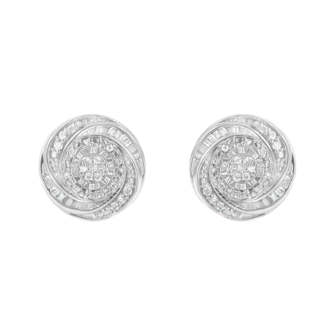 .925 Sterling Silver 1/4 Cttw Baguette and Round Diamond Swirl Love Knot Stud Earrings (I-J Color, I3 Clarity)