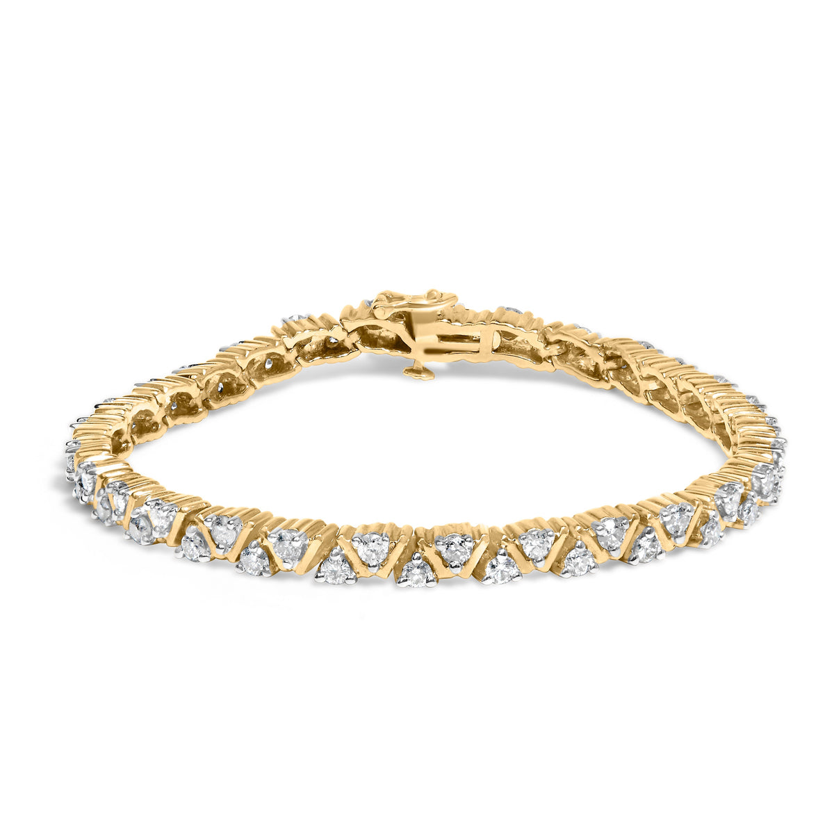 Pulsera de tenis de eslabones triangulares con diamantes de 4.00 quilates de oro amarillo de 14 quilates (color H-I, claridad I1-I2) - 7 pulgadas